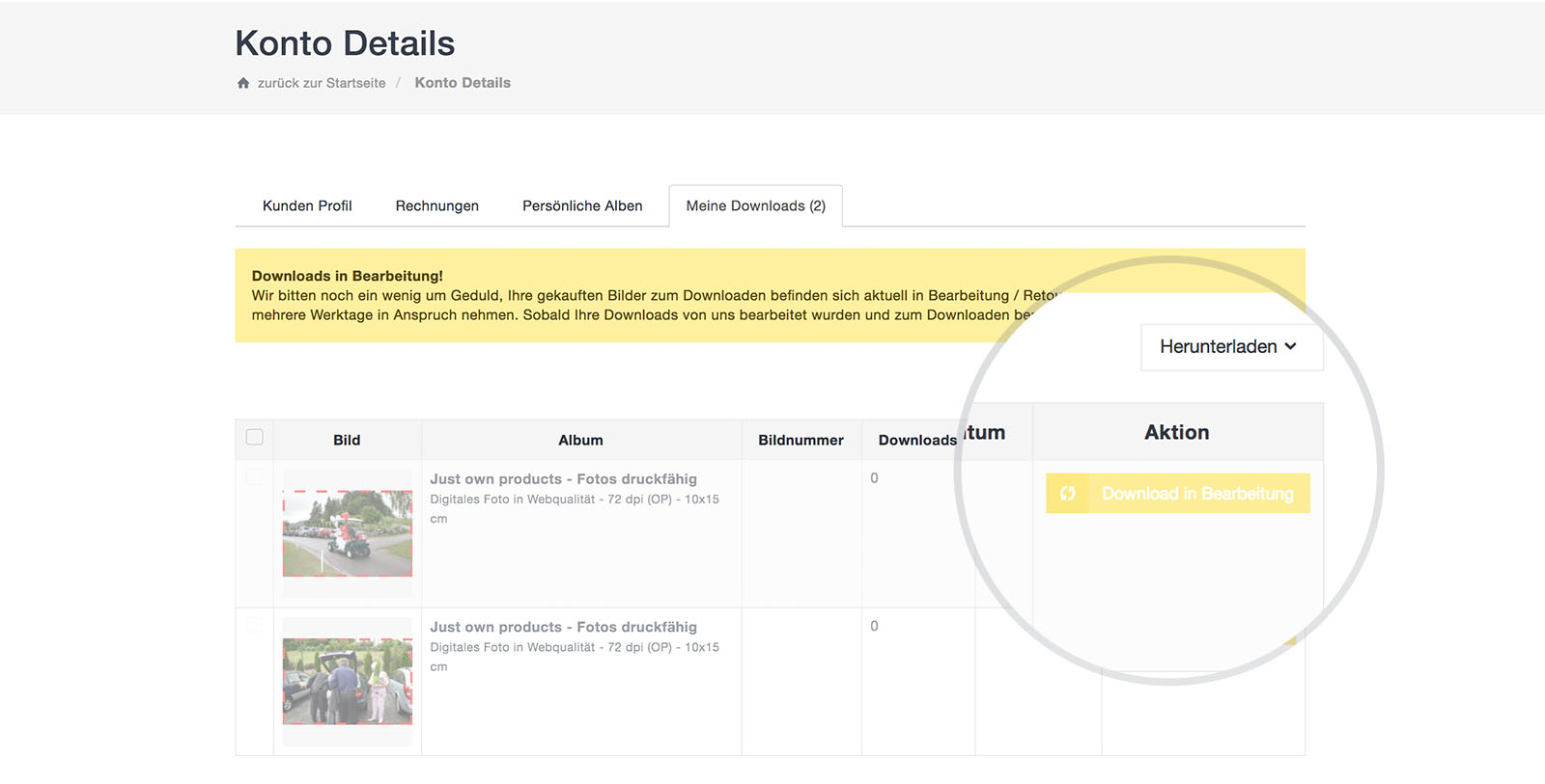 Kunden Download-Bereich wurde verständlicher gestaltet – Bildkopie