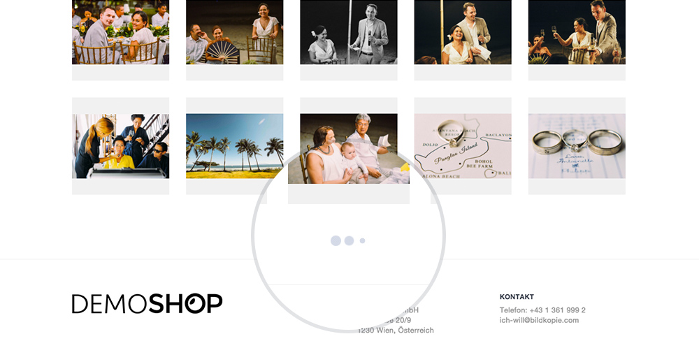 Eine Neue Ladeanimation Wurde Im Webshop In Der Fotoalbum Ansicht Hinzugefügt. Beim Scrollen Der Albumseite Und Dem Gleichzeitigen Nachladen Der Vorschaubilder, Ist Diese Animation Vor Allem Bei Langsameren Internet Verbindung Nützlich, Da Diese Dem Kunden Zeigt, Dass Noch Bilder Nachgeladen Werden.