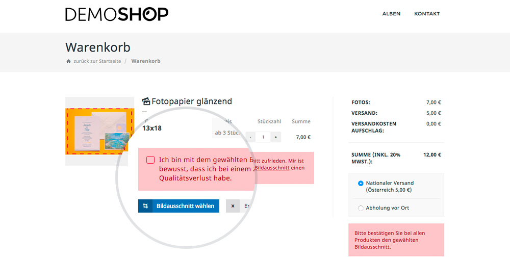 Bildauschnitt Im Shop System. Kunden Haben Die Möglichkeit Bestellten Bilder Im Online Shop Entsprechend Des Gewählten Produkt Zuzuschneiden.