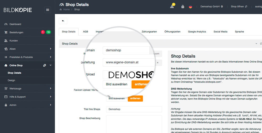 Eigene Domain Funktion ist ab sofort im Shop System verfügbar.