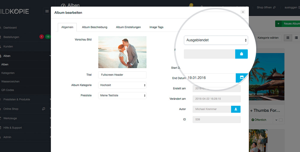 Alben Mit Dem Status "Ausgeblendet" Können Im Webshop Nicht Mehr Geöffnet Und Sind Somit Für Kunden Nicht Mehr Zugänglich.