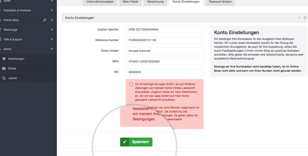 Bestätigungscode Für Bankdaten Wird Nur Neu Generiert, Wenn Die Bankdaten Geändert Wurden Und Nicht Bei Jedem Speichern.